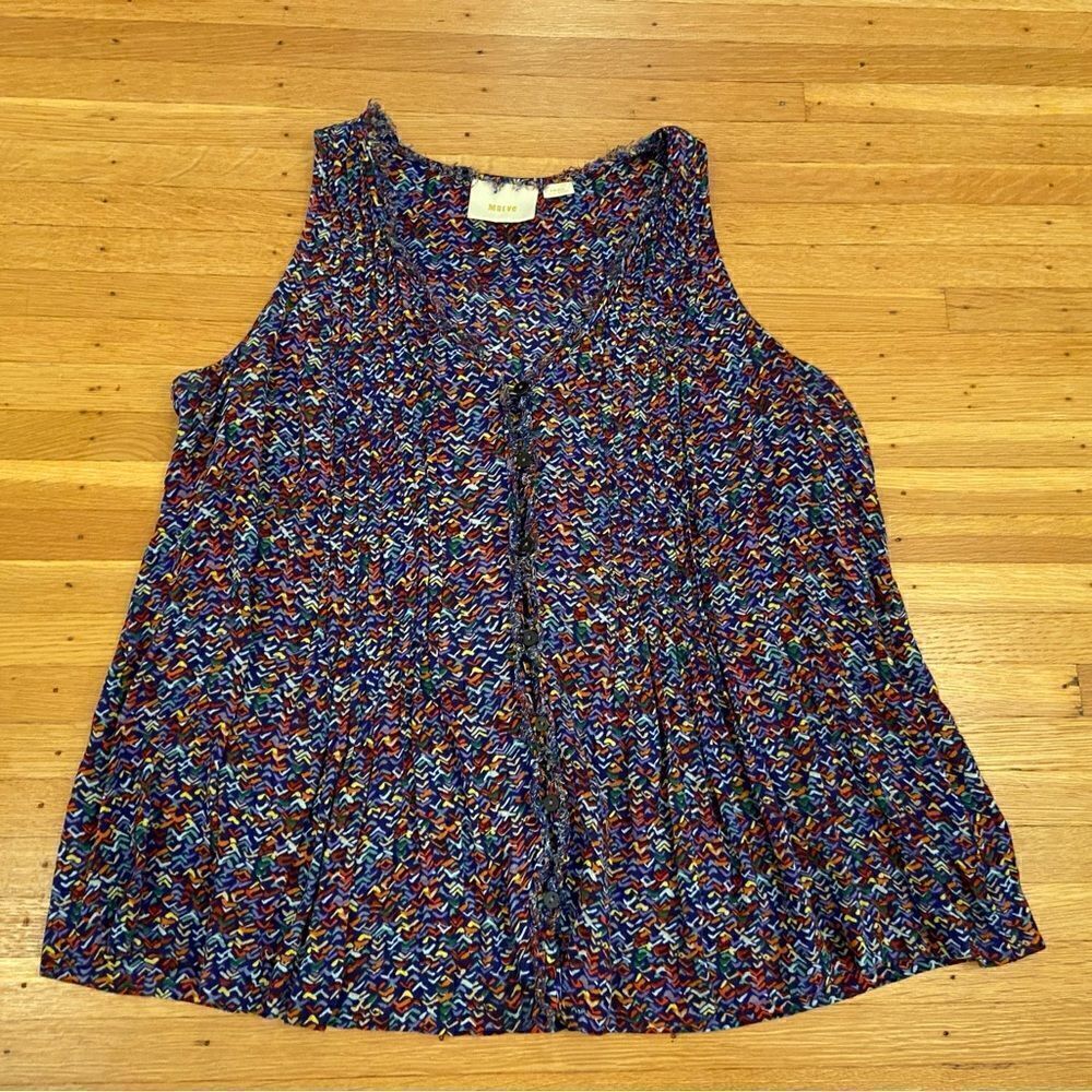 Maeve Anthropologie multicolor/rainbow patterned button down tank top
